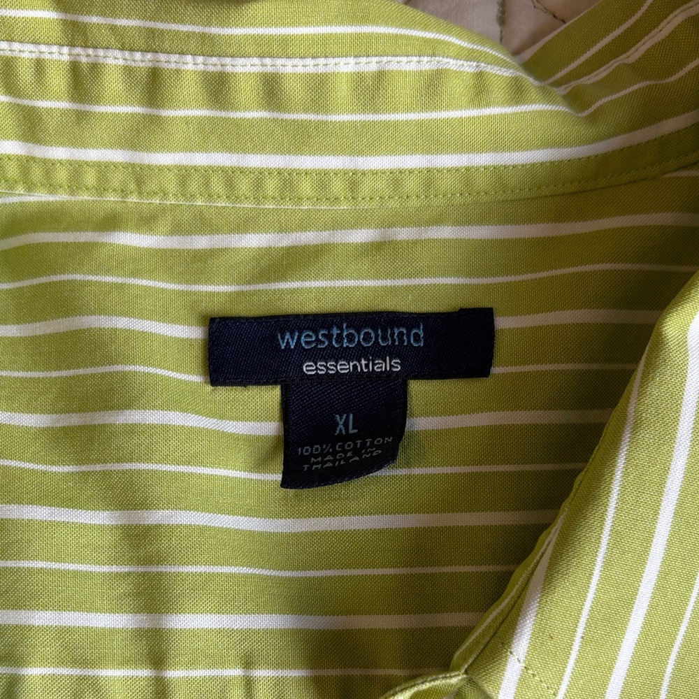 Green Striped Button-Up Shirt XL - Picture 5 of 9